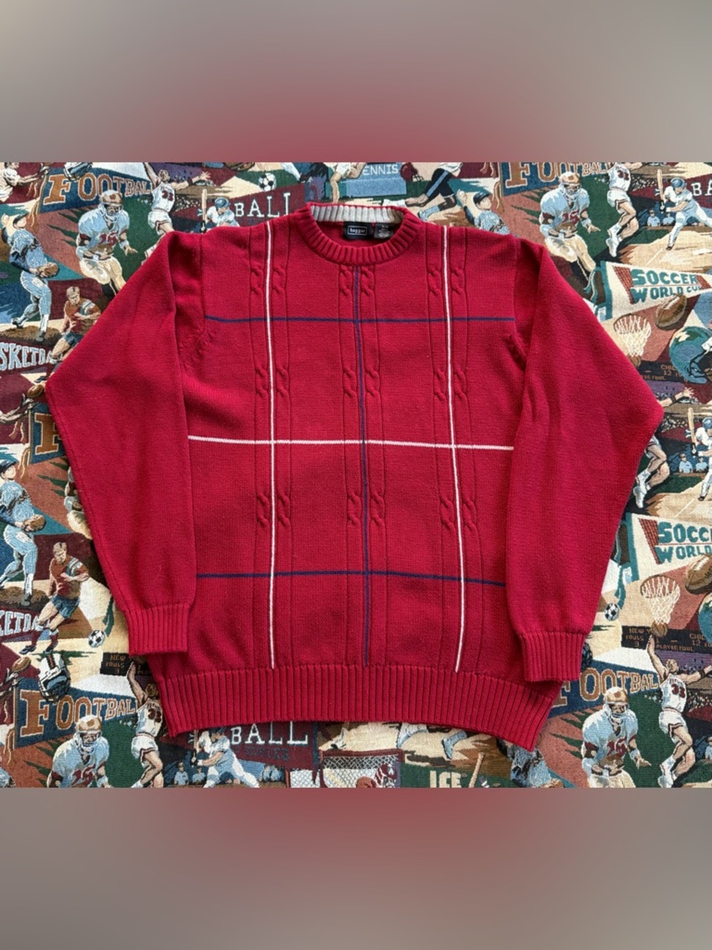 Vintage Men’s Haggar Red Cable Knit Sweater